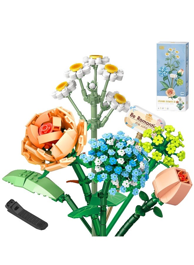 Flower Bouquet Building Toy Sets - Build A Garden Flower Building Toy, Mini Bricks Artificial Flowers Kits, Botanical Collection Bouquet Blocks Toys Gift for Girls Women Adult Friends Kids - Image 1