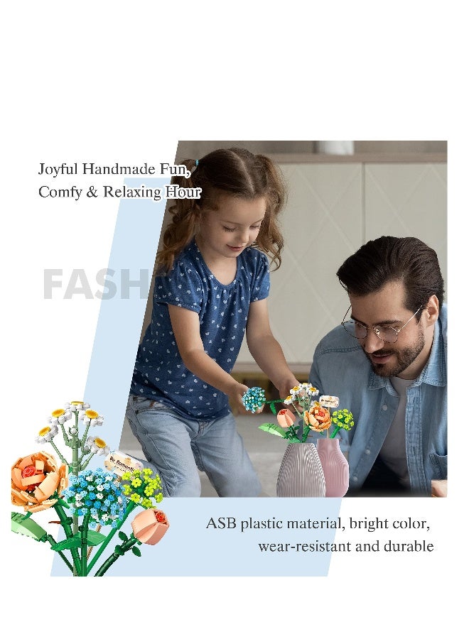 Flower Bouquet Building Toy Sets - Build A Garden Flower Building Toy, Mini Bricks Artificial Flowers Kits, Botanical Collection Bouquet Blocks Toys Gift for Girls Women Adult Friends Kids - Image 2