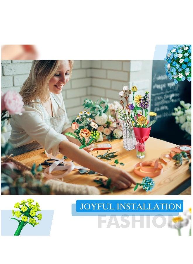 Flower Bouquet Building Toy Sets - Build A Garden Flower Building Toy, Mini Bricks Artificial Flowers Kits, Botanical Collection Bouquet Blocks Toys Gift for Girls Women Adult Friends Kids - Image 3