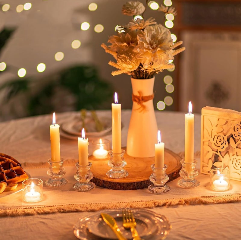 Luckam Glass Taper Candle Holders, 10PCS Clear Candle Holder Candlestick Holders, Crystal Ribbed Candle Sticks Holder Decor for Table Centerpiece Wedding Advent Wreath  s Thanksgiving Dinner - Image 3