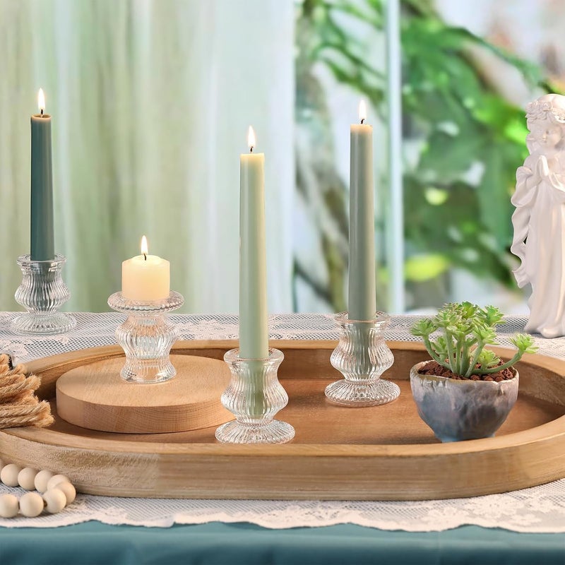 Luckam Glass Taper Candle Holders, 10PCS Clear Candle Holder Candlestick Holders, Crystal Ribbed Candle Sticks Holder Decor for Table Centerpiece Wedding Advent Wreath  s Thanksgiving Dinner - Image 5