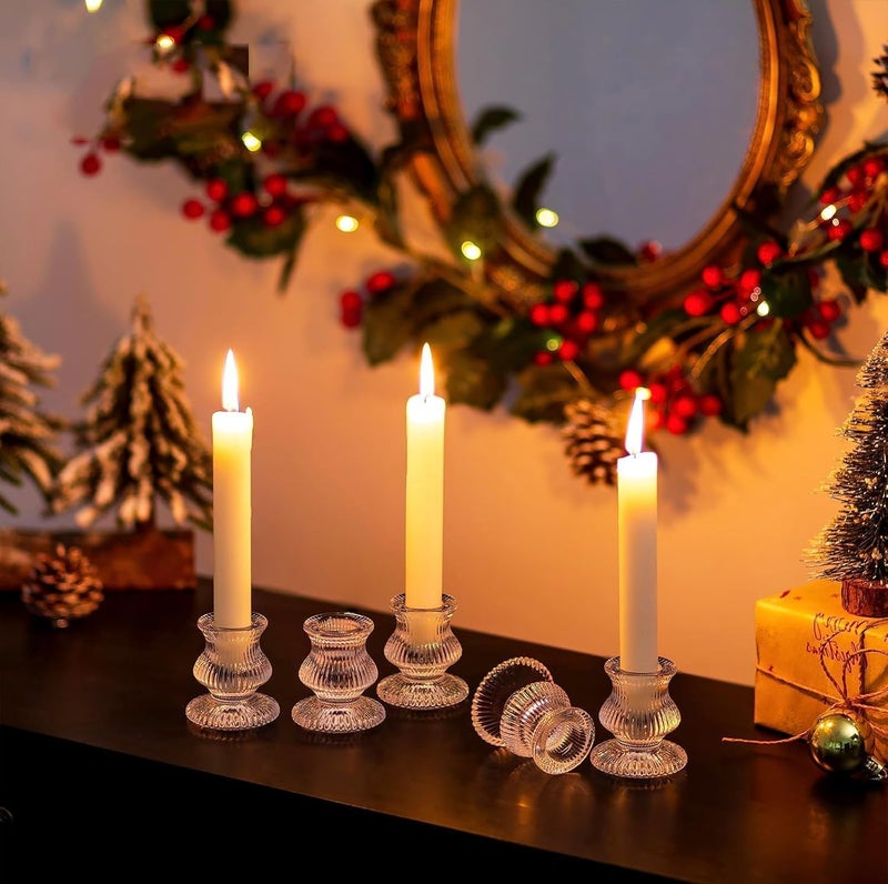 Luckam Glass Taper Candle Holders, 10PCS Clear Candle Holder Candlestick Holders, Crystal Ribbed Candle Sticks Holder Decor for Table Centerpiece Wedding Advent Wreath  s Thanksgiving Dinner - Image 2