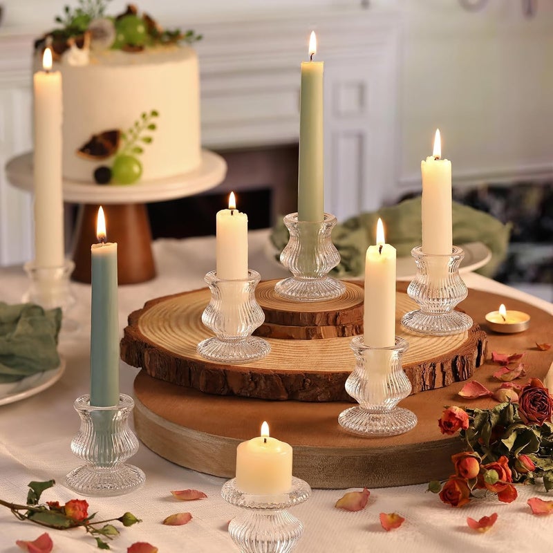 Luckam Glass Taper Candle Holders, 10PCS Clear Candle Holder Candlestick Holders, Crystal Ribbed Candle Sticks Holder Decor for Table Centerpiece Wedding Advent Wreath  s Thanksgiving Dinner - Image 4