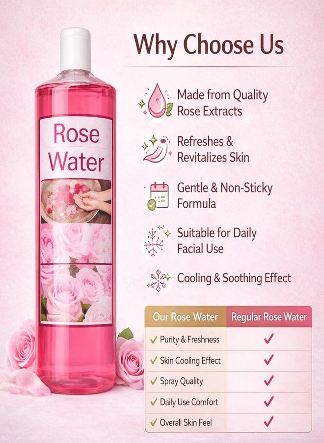 Dream Beauty Pure Rose Water 500ml – Natural Facial Toner & Hydrating Face Mist for Glowing Skin – Steam Distilled Gulab Jal for All Skin Types – Large 500 ml Value Pack - Image 3