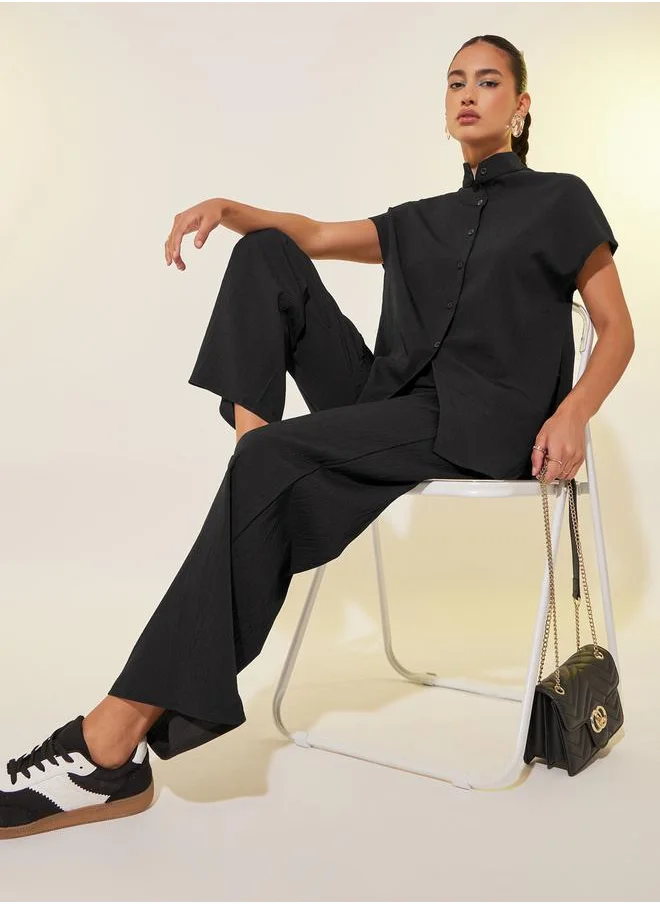 Styli Solid Short Sleeves Relaxed Fit Shirt and Pants Co-Ords