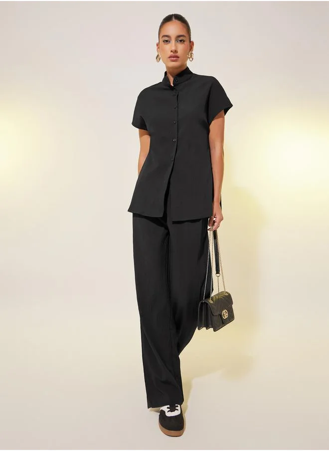 Styli Solid Short Sleeves Relaxed Fit Shirt and Pants Co-Ords