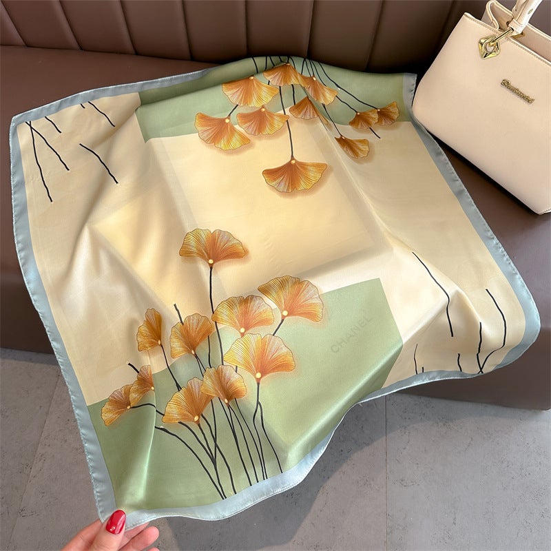 Spring and Summer Cartoon Cute Silk Scarf Small Square Silk 70cm Scarf Women's Korean Style Cat Hair Belt Decorative Headscarf  - Image 1