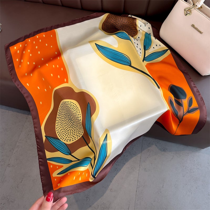 Spring and Summer Cartoon Cute Silk Scarf Small Square Silk 70cm Scarf Women's Korean Style Cat Hair Belt Decorative Headscarf  - Image 2