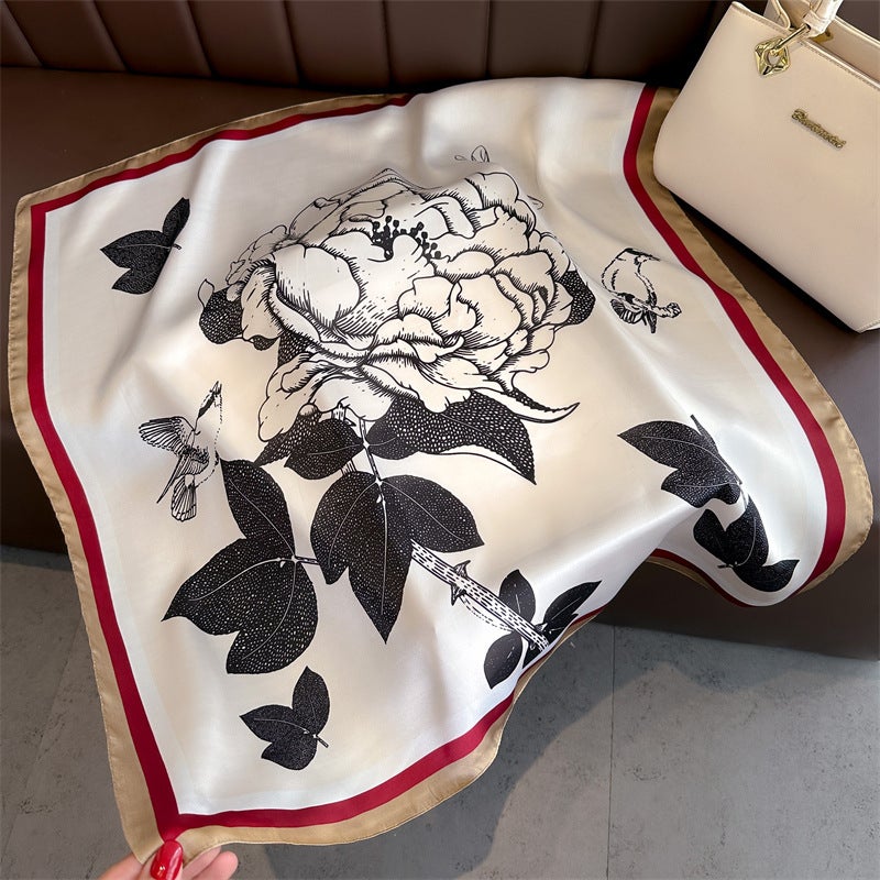 Spring and Summer Cartoon Cute Silk Scarf Small Square Silk 70cm Scarf Women's Korean Style Cat Hair Belt Decorative Headscarf  - Image 3