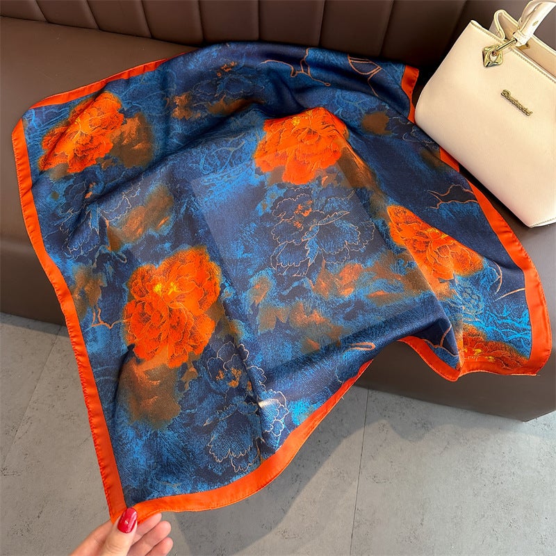 Spring and Summer Cartoon Cute Silk Scarf Small Square Silk 70cm Scarf Women's Korean Style Cat Hair Belt Decorative Headscarf  - Image 5