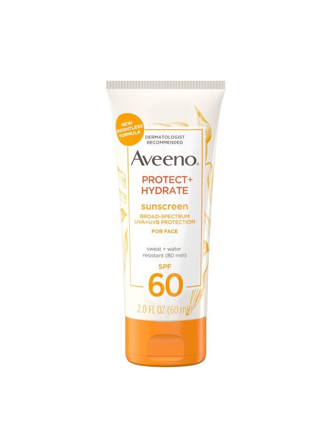 Aveeno Protect + Hydrate Sunscreen Moisturizing Face Lotion with Broad Spectrum SPF 60 and Prebiotic Oat, Paraben, Phthalate, Oxybenzone and Oil Free Sunscreen for Sensitive Skin, 2.0 FL OZ - Image 1