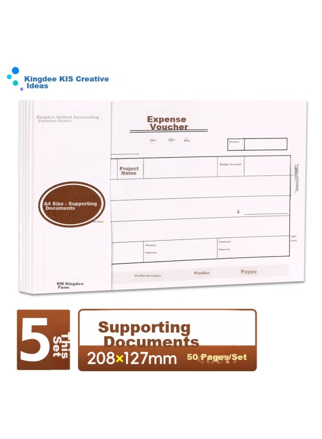 Kingdee A4 Expense Voucher, Financial Handwritten Reimburt Form, Accounting Supplies Doent 208*127mm, 50 Sheets/book, 5 Books/pack - Image 1