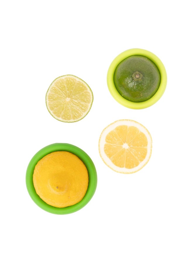 Food Huggers Set of 2 Reusable Silicone Food Savers - Small Sizes - Patented Product - Green and Yellow - Image 1