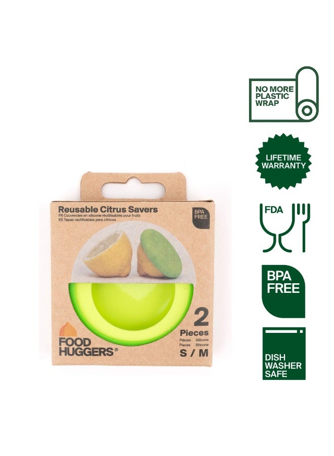 Food Huggers Set of 2 Reusable Silicone Food Savers - Small Sizes - Patented Product - Green and Yellow - Image 3