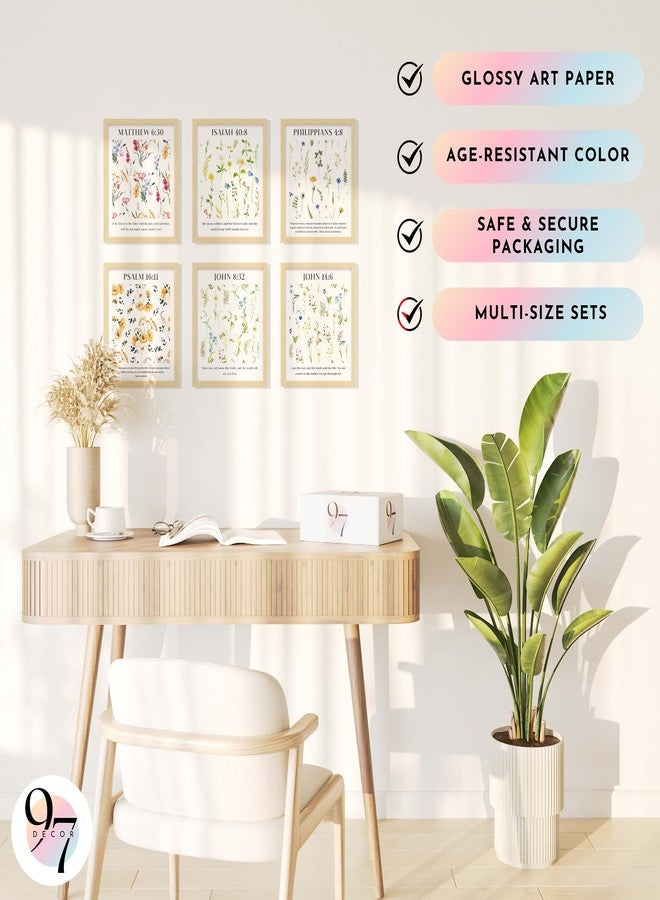 97 Decor 97 لوحة جدارية مسيحية مزينة بالزهور - ملصق آية من الكتاب المقدس مزين بالزهور، ديكور جداري فني مستوحى من الزهور والآيات الكتابية، صور مسيحية بسيطة مزينة بآيات من الكتاب المقدس لتزيين جدران غرفة النوم (8x10 بدون إطار) - Image 5