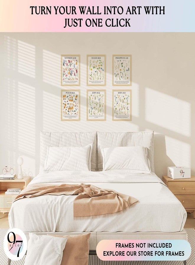 97 Decor 97 لوحة جدارية مسيحية مزينة بالزهور - ملصق آية من الكتاب المقدس مزين بالزهور، ديكور جداري فني مستوحى من الزهور والآيات الكتابية، صور مسيحية بسيطة مزينة بآيات من الكتاب المقدس لتزيين جدران غرفة النوم (8x10 بدون إطار) - Image 3
