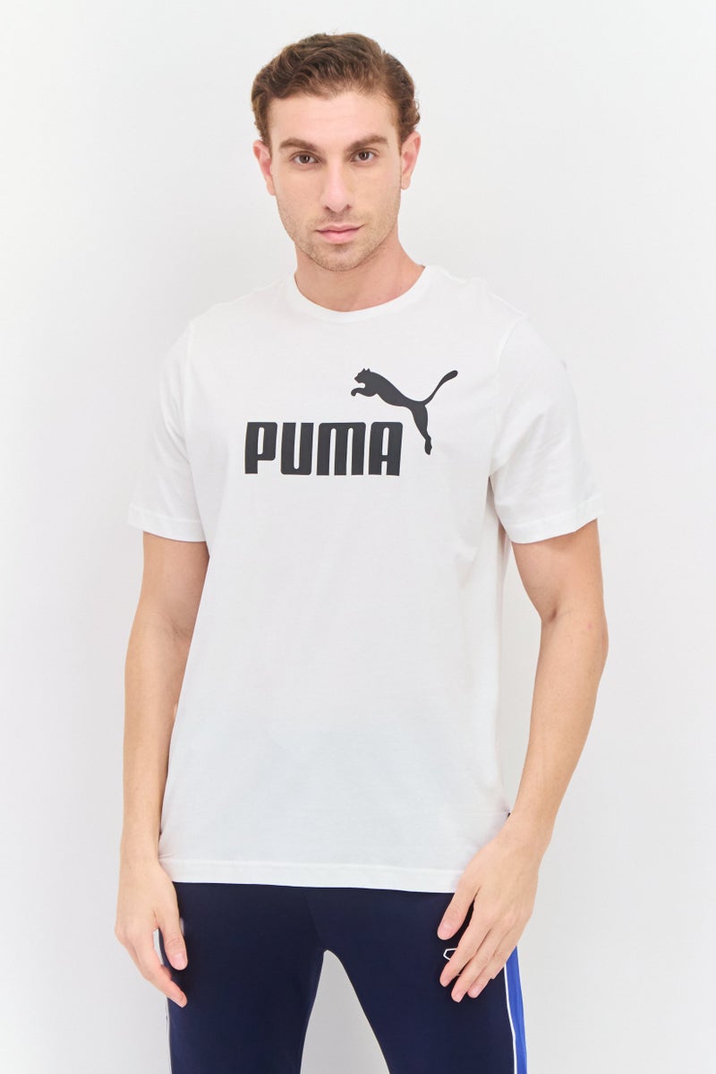 PUMA تي شيرت تدريب رياضي للرجال بشعار العلامة التجارية، أبيض/أسود - Image 1