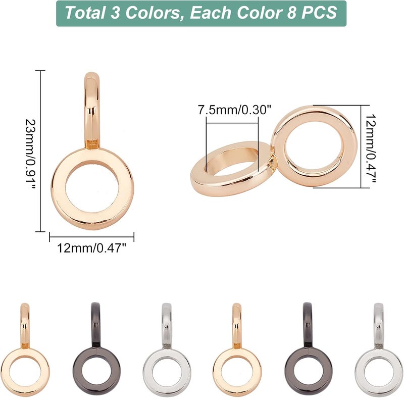 klarako 24pcs Metal Chain Strap Buckles for Purse, 3 Colors Double Ring Connector Infinity Jewelry Repair Clasp Belt Lanyard Connector Clasp DIY Leather Crafts Jewelry Finding Making, Hole: 0.3 Inch - Image 2