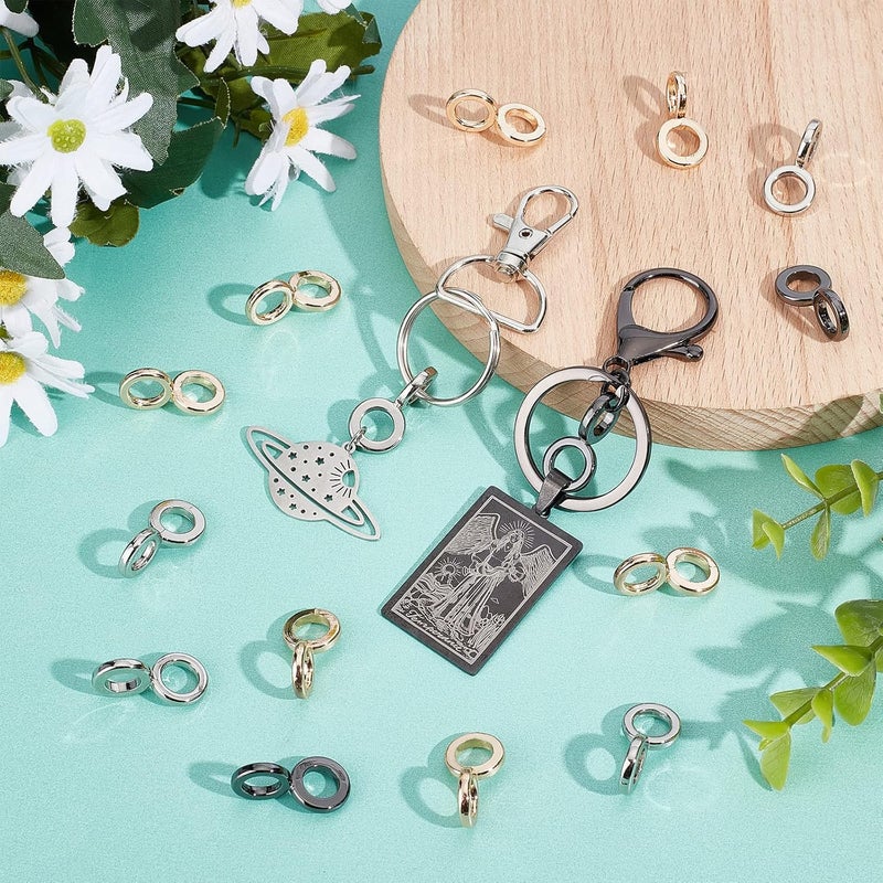 klarako 24pcs Metal Chain Strap Buckles for Purse, 3 Colors Double Ring Connector Infinity Jewelry Repair Clasp Belt Lanyard Connector Clasp DIY Leather Crafts Jewelry Finding Making, Hole: 0.3 Inch - Image 3