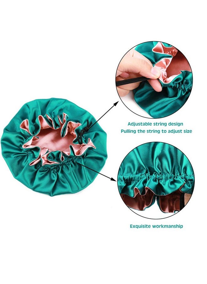 sent hair - Mommy And Me Bonnet Set Adjustable Hair Bonnet For Women And Baby/Kids/Toddler (03 Years Old) Double Layer Satin Bonnet Sleep Cap Curly Hair Cap (Green/Bean Paste) - Image 1