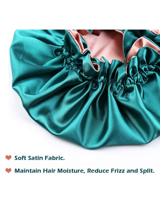 sent hair - Mommy And Me Bonnet Set Adjustable Hair Bonnet For Women And Baby/Kids/Toddler (03 Years Old) Double Layer Satin Bonnet Sleep Cap Curly Hair Cap (Green/Bean Paste) - Image 1
