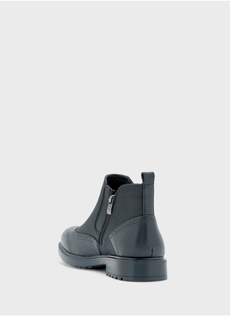 Robert Wood - Brogue Design Detail Two Tone Chelsea Boots - Image 1