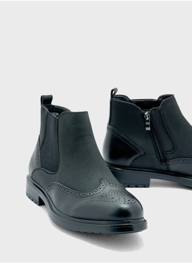 Robert Wood Brogue Design Detail Two Tone Chelsea Boots
