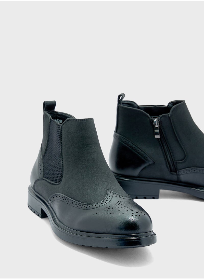 Robert Wood - Brogue Design Detail Two Tone Chelsea Boots - Image 1