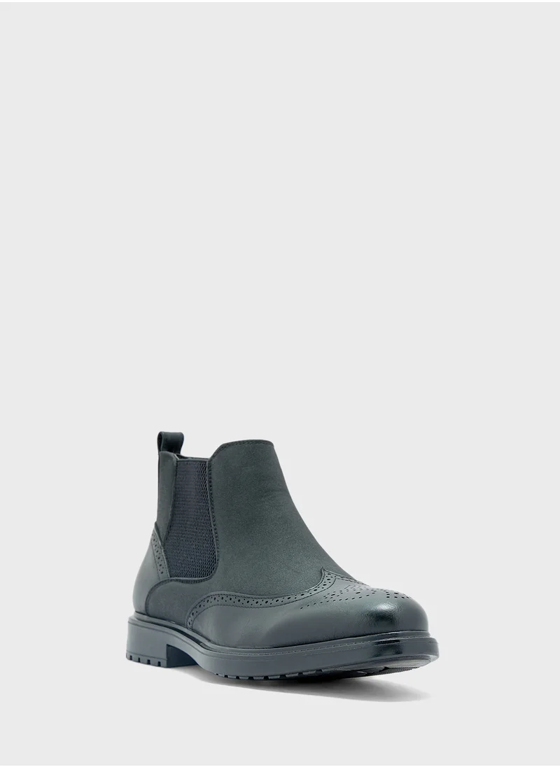 Robert Wood Brogue Design Detail Two Tone Chelsea Boots