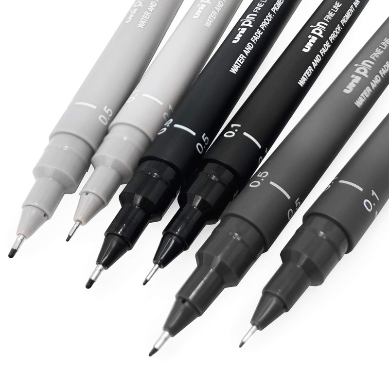 Uni Pin Fineliner Drawing Pen - Sketching Set - Gray Tones - 0.1/0.5mm - Set of 6 - Image 1