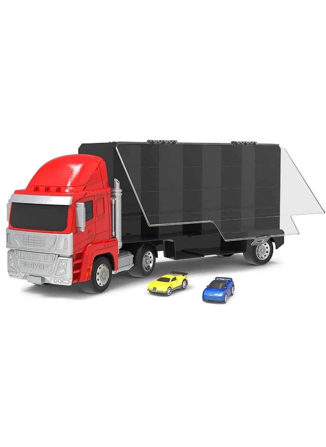 DRIVEN Pull-Back Flat Face Cab Carrier Truck W/ 2 Cars  - Image 2