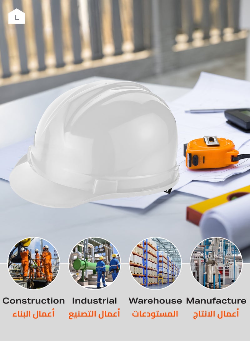 LAWAZIM Deluxe Safety Helmet - White - HDPE Hard Hat with Reinforced Shell, 4-Point Suspension, Sweatband, and Adjustable Chin Strap - Ideal for Construction, Industrial, Warehouse, and Maintenance Use - Image 4