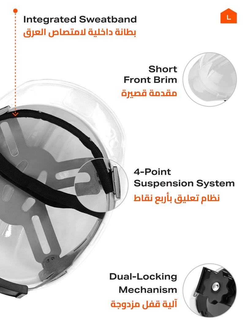LAWAZIM Deluxe Safety Helmet - White - HDPE Hard Hat with Reinforced Shell, 4-Point Suspension, Sweatband, and Adjustable Chin Strap - Ideal for Construction, Industrial, Warehouse, and Maintenance Use - Image 3