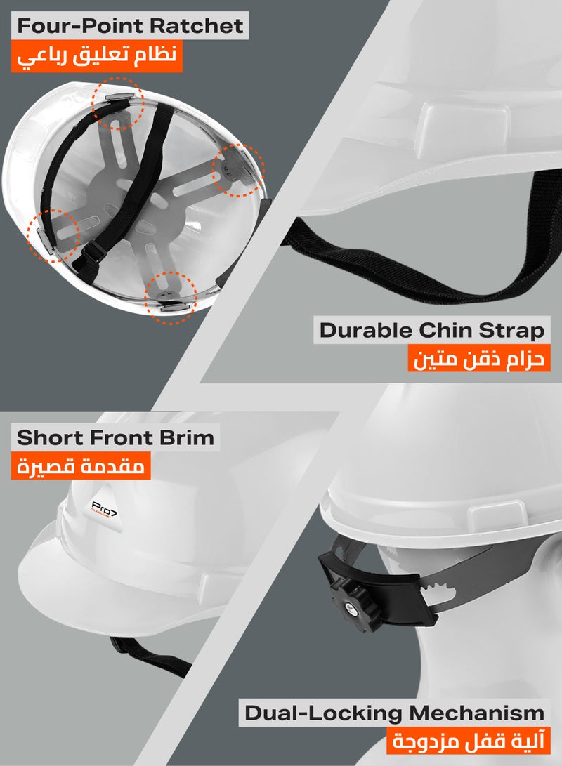 LAWAZIM Pro7 Deluxe Safety Helmet - White - HDPE Hard Hat with Reinforced Shell, 4-Point Suspension, Sweatband, and Adjustable Chin Strap - Ideal for Construction, Industrial, Warehouse, and Maintenance Use - Image 3