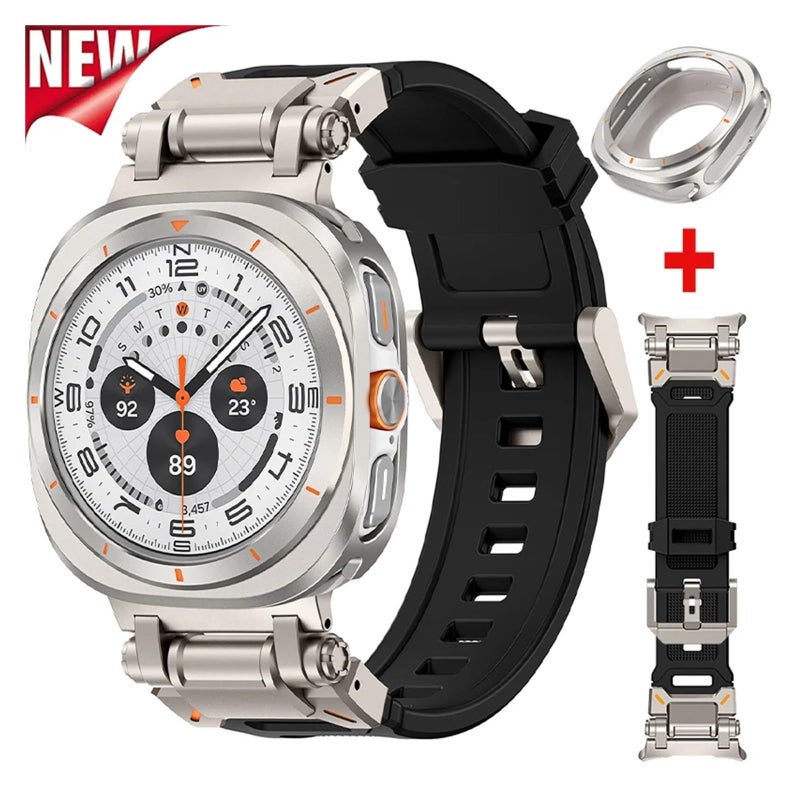 Orange Ti Metal Case Fluororubber Strap For 47mm Watch Ultra Protective Cover Sport Bracelet - Image 3