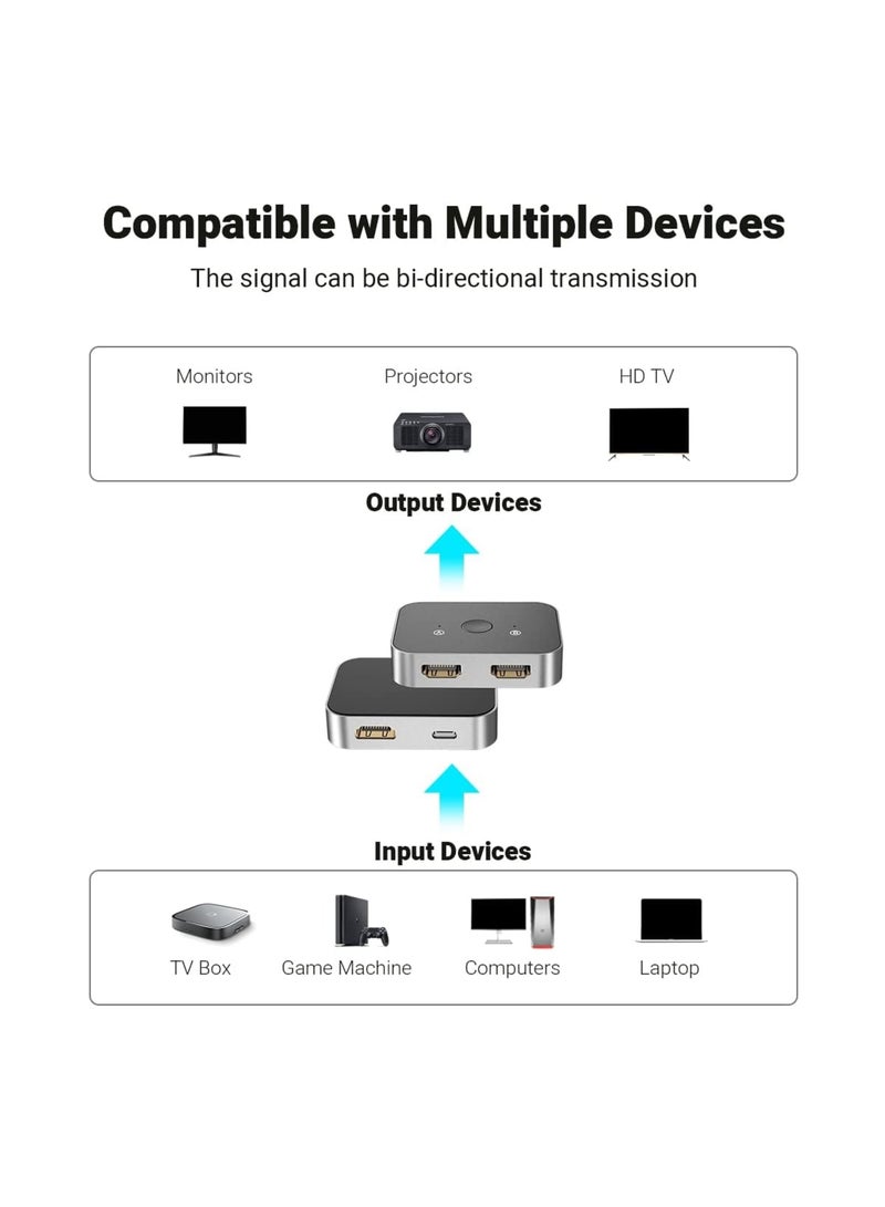 SYOSI 8K HDMI Switch, 4K@144Hz/120Hz or 1080P@240Hz Splitter, HDR 8K@60Hz 2 in 1 Out Aluminum Alloy Bi-Directional Switcher Ultra HD 48Gbps for Roku HDTV Apple TV, Fire Stick, Sony T PS5/4, Xbox Series X - Image 4