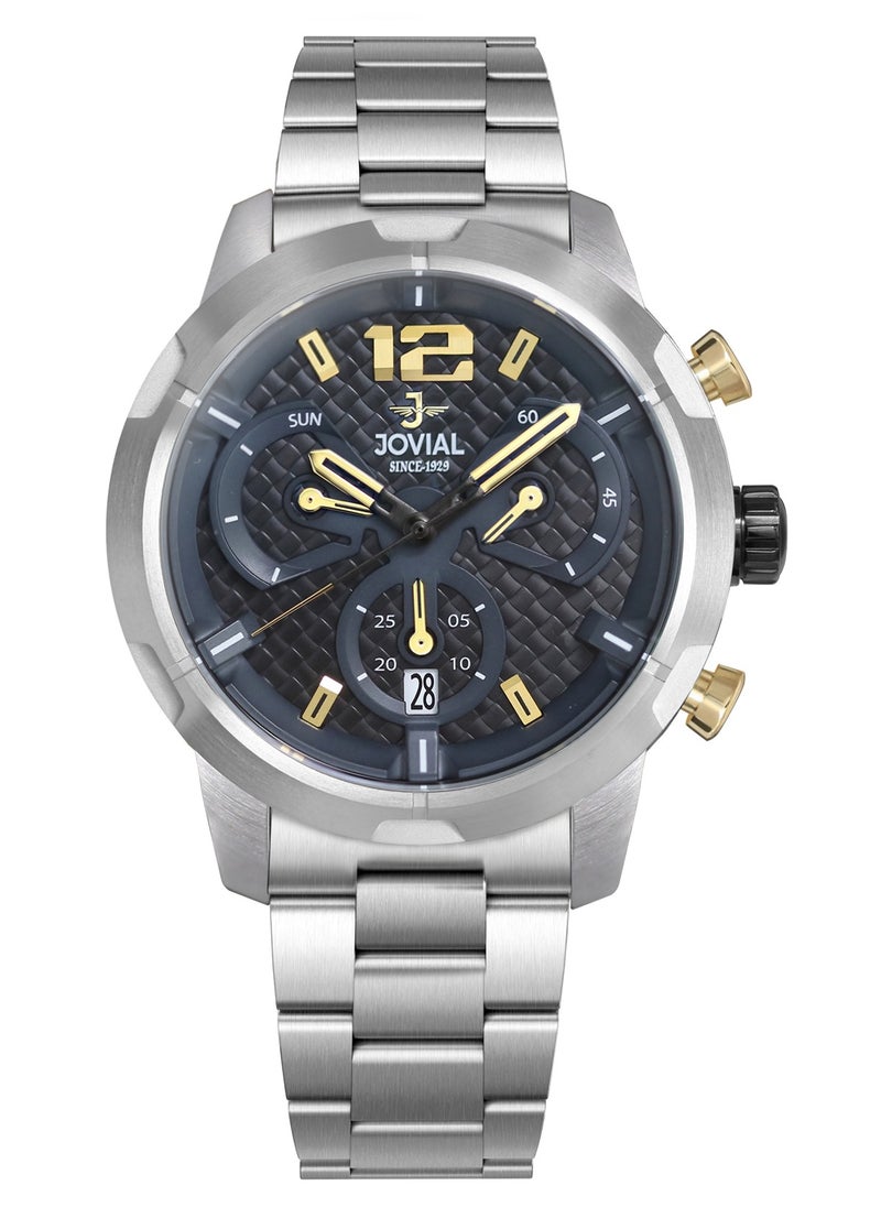 Jovial JOVIAL 16077GSMC03E Men's Metal Band Watch, 46mm, Black Dial  - Image 1
