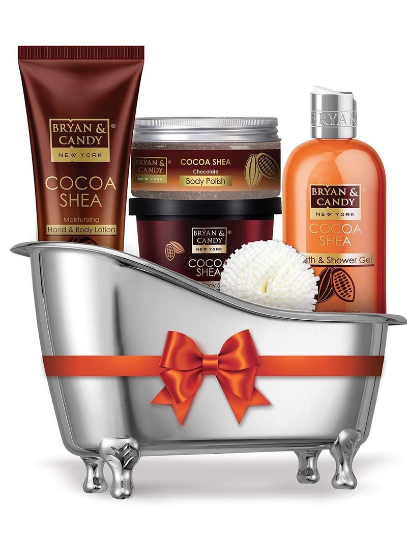 BRYAN & CANDY Cocoa Shea Bath Tub Kit Gift For Women And Men Complete Home Spa Experience Shower Gel Hand & Body Lotion Sugar Scrub Body Polish  - Image 1