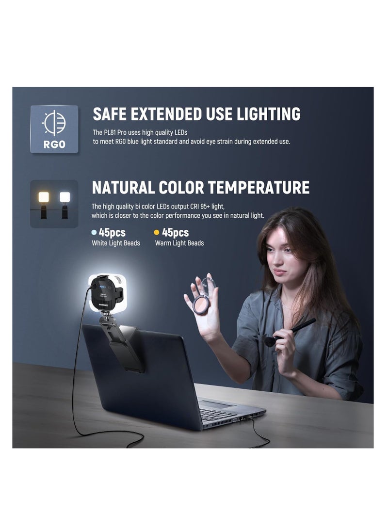 نيوير مصباح تدفق LED من NEEWER مع التحكم في تطبيق Mac/PC، حامل وحامل شاشة 2 في 1، إضاءة فائقة السطوع 2900K-7000K USB للكمبيوتر المحمول وكاميرا ويب للبث ومؤتمرات الفيديو واجتماعات التكبير، PL81 PRO - Image 4