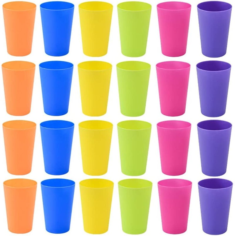 KAHEIGN 24Pcs Reusable Plastic Cups 250ml Childrens Kids Durable Plastic Drinking Cups Tumblers Set for Kitchen Outdoor Parties Picnics BBQs Travels 6 Bright Colors
