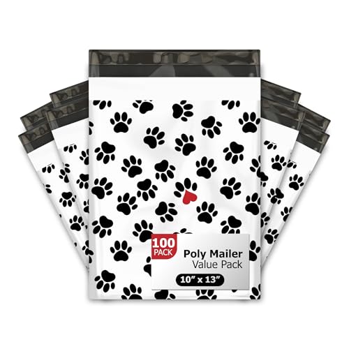 Pro Supply Global Black Paw Prints Designer Poly Mailers – 100 Packs 10"x13" - Ideal Waterproof Self-Sealing Polymailers, Tear-Resistant Shipping Bags, & Printed Mailing Envelopes for Small Business. - Image 1