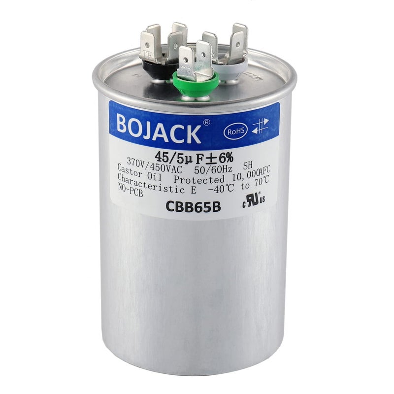 BOJACK 45+5 uF 45/5 MFD ±6% 370V/440VAC CBB65 Dual Run Circular Start Capacitor for AC Motor Run or Fan Start or Condenser Straight - Image 1