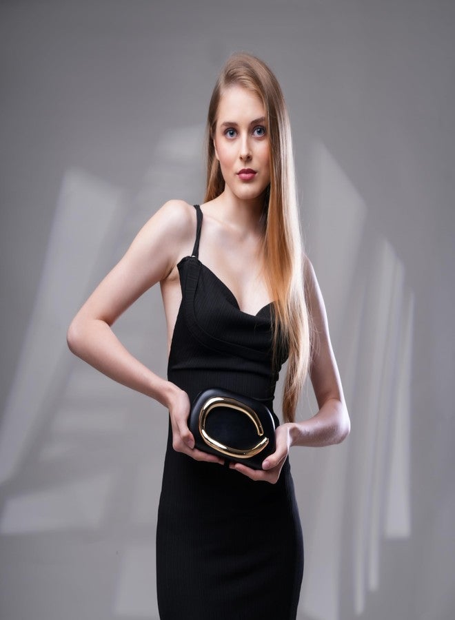 SANTORINI Clutch for women | Glossy Series Faux Leather Clutch (Black) - Image 5