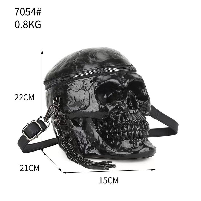 New Unique Fashionable Black Skull Head Mens Womens Crossbody Bag Trendy Single Shoulder Bag Hard Material Crossbody Pouch Black 