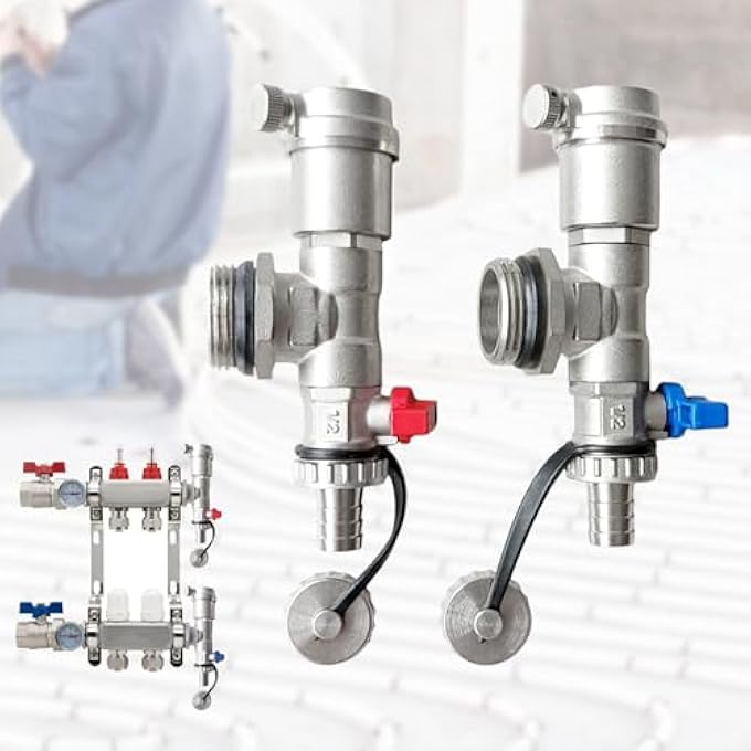 QUICK BLEEDER SET 1 INCH FOR HEATING CIRCUIT DISTRIBUTOR, BLEED VALVE AND DRAIN TAP FOR HEATING CIRCUIT DISTRIBUTOR, RADIATOR BLEEDER FOR DISTRIBUTOR, RED AND BLUE - Image 2