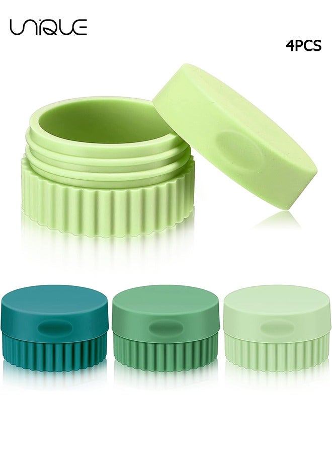 Unique 4 Pcs Travel Containers for Toiletries 0.68 oz Small Silicone Cream Jars with Plastic Cap Lids Small Travel Size Empty Makeup Containers Leak Proof for Cosmetic Body Hand Skin Cream Bottles (Green Color) - Image 1
