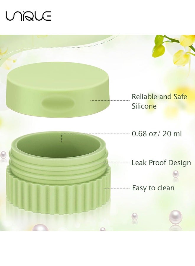 Unique 4 Pcs Travel Containers for Toiletries 0.68 oz Small Silicone Cream Jars with Plastic Cap Lids Small Travel Size Empty Makeup Containers Leak Proof for Cosmetic Body Hand Skin Cream Bottles (Green Color) - Image 3
