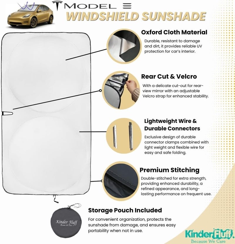 Windshield Sunshade for Tesla 3 & Y | Patented Car Sun Protection - Certified 99% UVR Block - Cool Car Interior | Foldable Sun Visor Cover | Automotive Accessories for Summer - Image 2