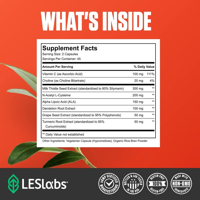 LES Labs Liver Support  Promotes Healthy Liver Function Glutathione Production  Detoxification  Milk Thistle NAC ALA  Dandelion Extracts  NonGMO Supplement  90 Capsules - Image 4