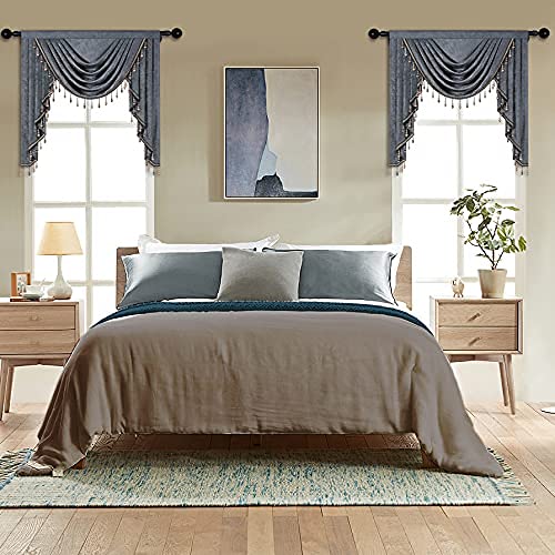 ELKCA Luxury DoubleSided Chenille Valance for Living Room Grey Curtains Valance with Beads for BedroomRod PocketW39Inch1 Panel